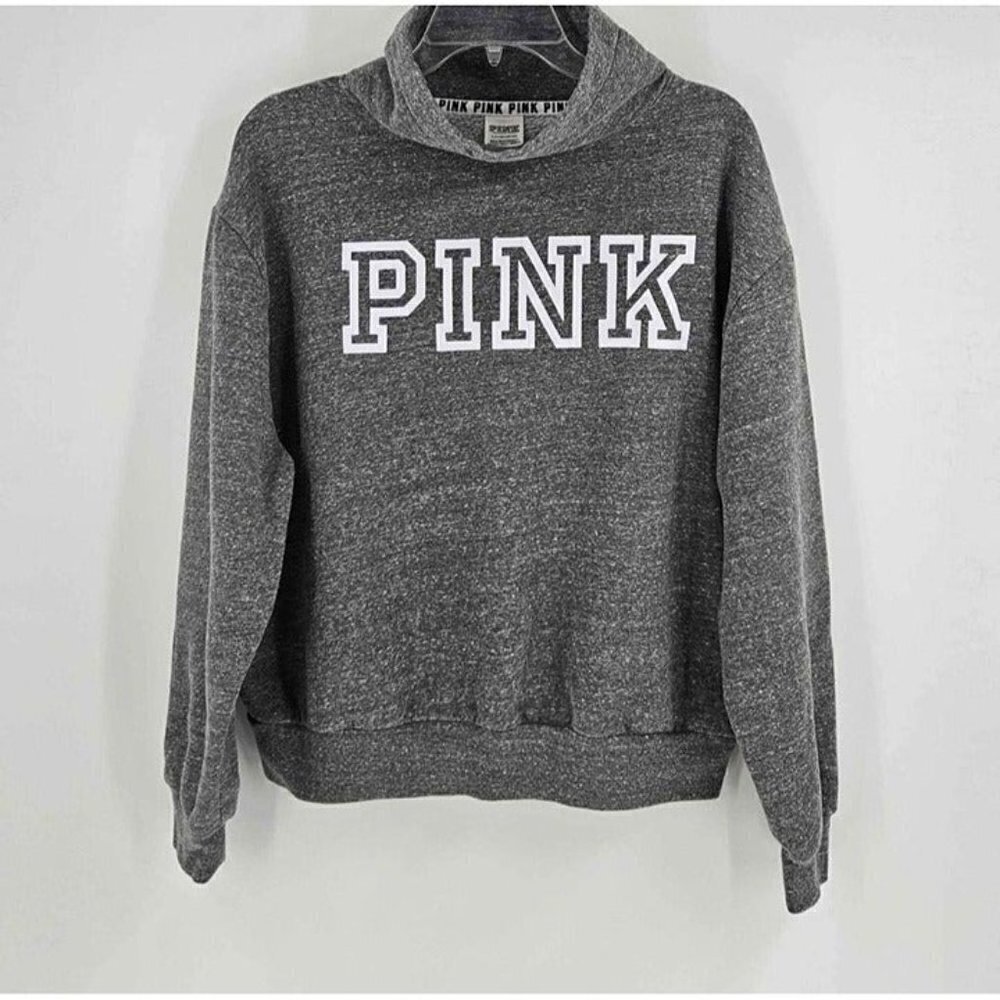 PINK Victorias Secret Gray Fleece Cowl Neck Sweatshirt White PINK Chest Sz S